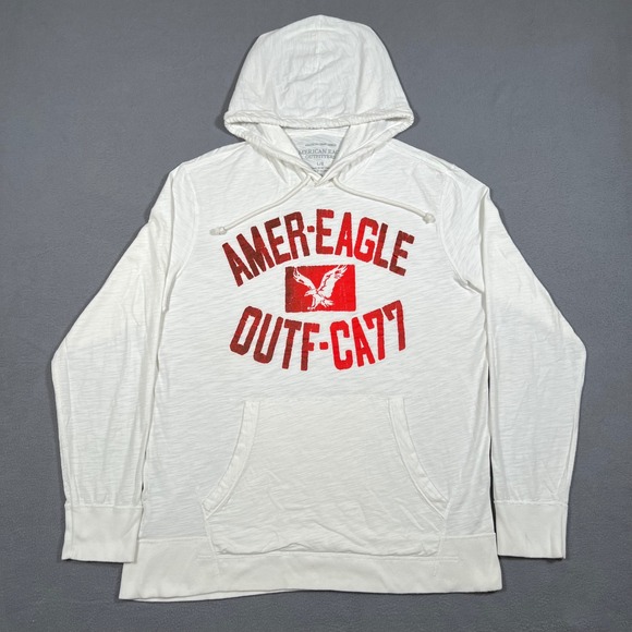 American Eagle Outfitters Other - American Eagle Outfitters Hoodie Sweatshirt Mens Large White CA 77 Y2K Graphic